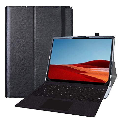 Bige for Microsoft Surface Pro X Case,PU Leather Folio 2-Folding Stand Cover Case for 13" New Microsoft Surface Pro X 2019 Release(Not fit 12.3inch Microsoft Surface Pro),Black