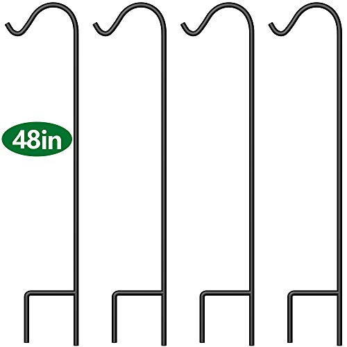 BEAU JARDIN 4 Pack Shepherd Hook 48 Inch 2/5 Inch Thick Heavy Duty Rust Resistant Garden Outdoor Hanging Plants Basket Hanger Pathway Light Solar Lantern Mason Jar Wind Chimes Wedding Black