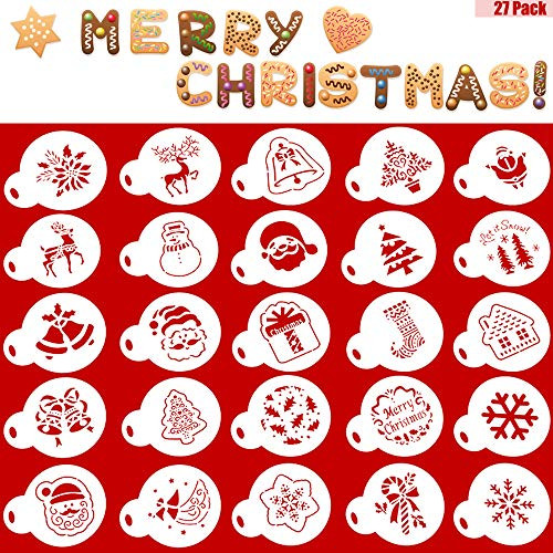 Cookie Stencil Set - 27 Plastic Christmas Cookie Stencil Set, Cookie Cutter Embossing Mold, Suitable for Christmas Cookie Cake Decoration,Coffee Art Template Decorating