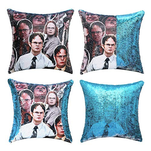 cygnus The Office Dwight Schrute Sequin Pillow Cover Reversible Throw Pillowcase 16x16 inch for Home Couch Decor