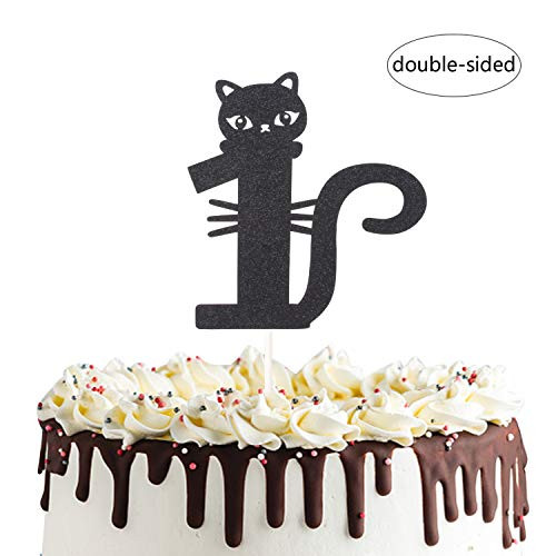 One Year Old Kitty Cat Cake Topper for Happy First Birthday,Baby Shower 1st Wedding Anniversary Party Decorations