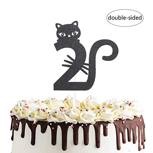 Two Year Old Kitty Cat Cake Topper for Happy Second Birthday,Baby Shower 2nd Wedding Anniversary Party Decorations