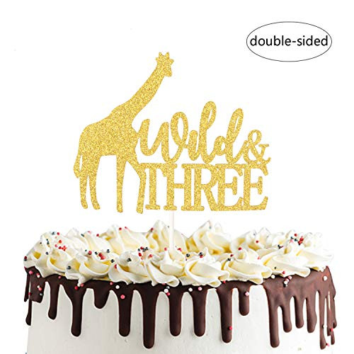 Wild &Three Giraffe Cake Topper Safari Jungle Animal Happy 3rd Birthday Cake Decor, Third Birthday Baby Shower Party Decorations Wild &Three Giraffe Cake Topper Safari Jungle Animal Happy 3rd Birthday Cake Decor, Third Birthday Baby Shower Party Decorations