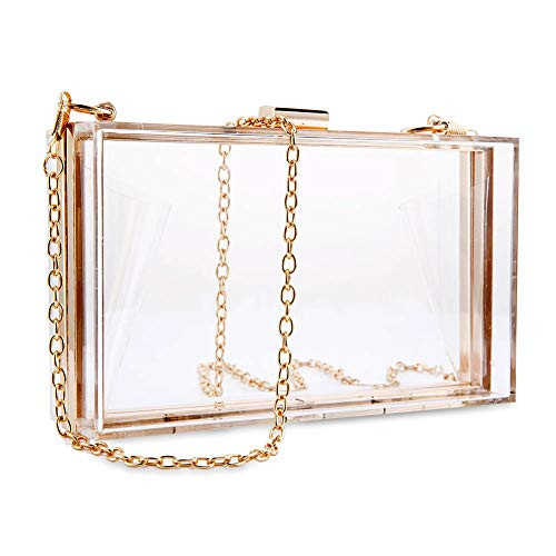 Women Clear Purse Acrylic Clear Clutch Bag, Shoulder Handbag With Removable Gold Chain Strap (Gold)