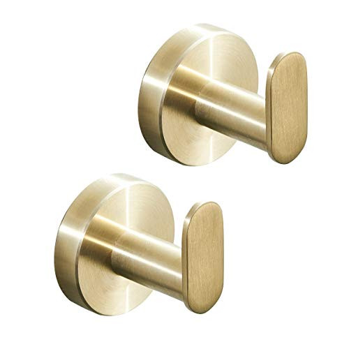 Estrend Bathroom Towel Hooks SUS 304 Stainless Steel Robe Hook, Wall Mounted Coat Hooks, Brushed Gold, 2 Pack