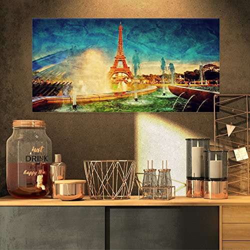 Designart Paris Eiffel Tower from Fountain-Landscape Digital Canvas Print-32x16, 32x16 Blue