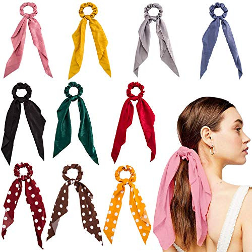Hair Scarf Scrunchies, 10 Pcs Hair Ribbon Bow Scrunchies, Soft Scarf Hair Ties Bowknot Ponytail Holder for Women Girls Hair Scarf Scrunchies, 10 Pcs Hair Ribbon Bow Scrunchies, Soft Scarf Hair Ties Bowknot Ponytail Holder for Women Girls