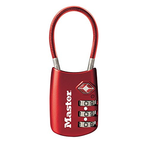 Master Lock Padlock, Set Your Own Combination TSA Accepted Cable Luggage Lock, 1-3/16 in. Wide, Red, 4688DRED