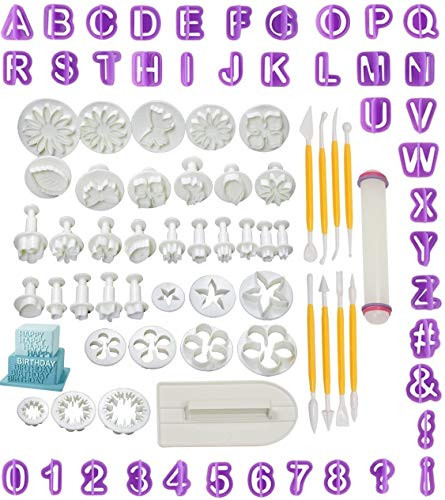 86 Pcs Fondant Cutters Icing Plunger Cake Cookie Cutter Sugarcraft Rose Daisy Sunflower Leaf Butterfly Heart Shape Homemade Cake Decorating Tools Modelling Set