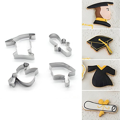 ZJCilected Set of 4 Pieces Stainless Steel Graduation Cookie Cutter-Boy, Cap, Gown, Diploma Cookie Cutter