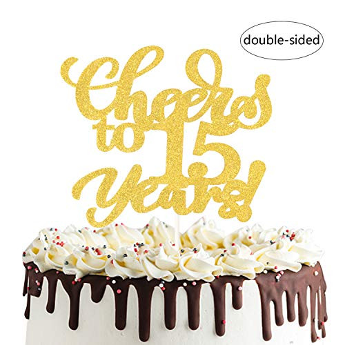 Cheers To 15 Cake Topper Fifteen Years Old Birthday Cake Ornament,15th Wedding Anniversary Party Decorations
