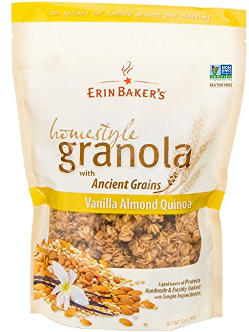 Erin Baker's Homestyle Granola, Vanilla Almond Quinoa, Gluten-Free, Ancient Grains, Vegan, Non-GMO, Cereal, 12-ounce bag