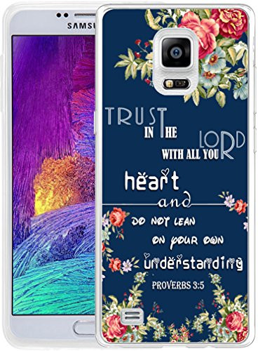 Hungo Soft TPU Silicone Protective Cover Replacement Compatible Case for Samsung Galaxy Note 4 Proverbs 3:5 Christian Quotes Bible Verses