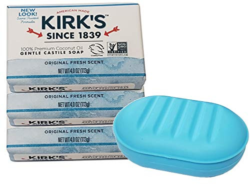 Kirk's Original Coco Castile Soap Fresh Scent 4 Ounces - 3 Pack with Soap Case