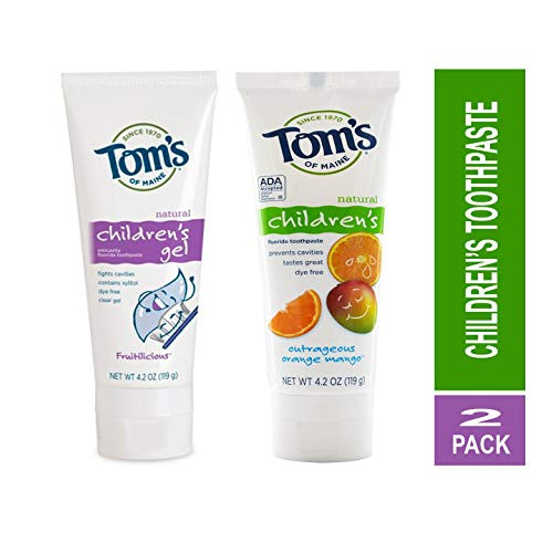 Toms of Maine Natural Children's Toothpaste Fruitilicious Flavor and Anticavity Fluoride Children's Toothpaste, Outrageous Orange-Mango 4.2 Ounce Kit