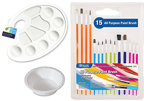 Pack of 15 brushes / Paint Palette + Water Cup Artist mixing palette art tools