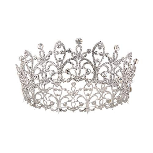 Lurrose Bridal Rhinestone Crown Tiara Princess Full Round Crystal Crown Wedding Headpiece for Brides