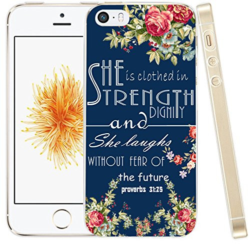 5C Case Bible Quote,Hungo Compatible Soft Cover Case Replacement For Iphone 5C Christian Verses Isaiah Songs She Is Clothed In Strength And Dignity And She Laughs Without Fear Of the Future