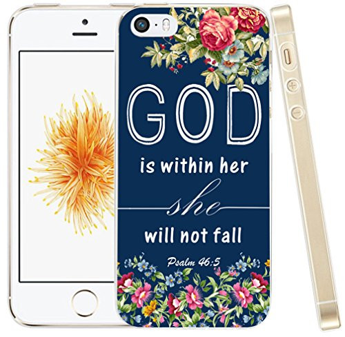 5C Case Christian Quotes,Hungo Thin Compatible Soft TPU Silicone Protective Cover Shell Replacement for iPhone 5C Bible Verses God is Within Her She Will Not Fall Psalm 46:10