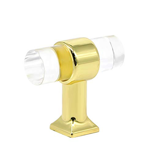10 Pack Gold Cabinet Knobs,Clear Crystal Drawer Pulls,T Shape Clear Kitchen Cabinet Knobs,Gold Acrylic Kitchen Cabinet Handles,1.9 inch Height Pulls for Dresser Drawers