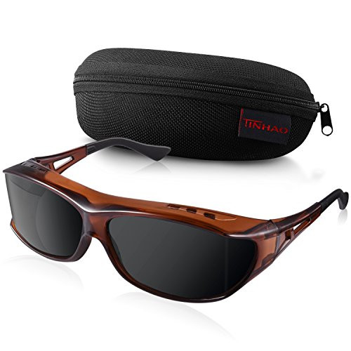 TINHAO Polarized Sunglasses - Wear Over Prescription Glasses for Sports (Brown, Black)