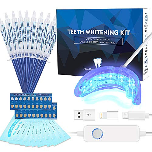 Teeth Whitening Kit Professional, Teeth Whitening Strips, Non-Sensitive Stain Remover for White Teeth, Led Accelerator Light,10 of 3 ml Tooth Whiten Gel,15 Min Express Result