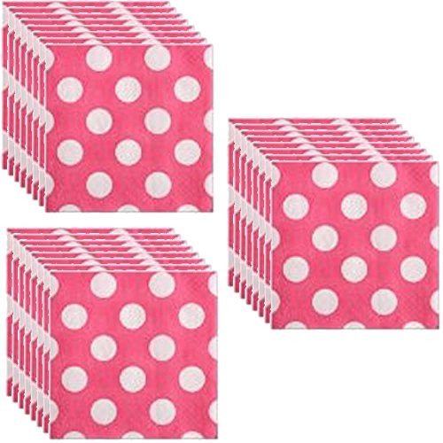 Hot Pink Polka Dot Party Beverage Napkins - 3 pack of 16 ct