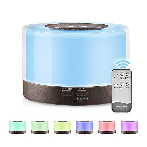 Essential Oil Diffuser, Upgraded 700ml Aromatherapy Diffuser with 7 Color Lights and 4 Timer, Cool Mist Humidifier with Auto Shut-off Function, Ultrasonic Oil Diffuser BPA-Free for Home Office Baby