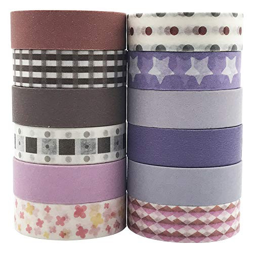 12 Rolls Vintage Washi Tapes Set, EnYan Japanese Masking Decorative Tapes for DIY Crafts and Arts Bullet Journal Planners Scrapbooking Adhesive