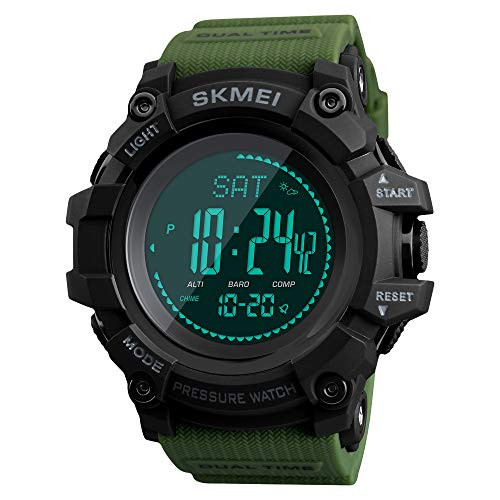 Compass Watch Army, Digital Outdoor Sports Watch for Men Women, Pedometer Altimeter Calories Barometer Temperature Waterproof 