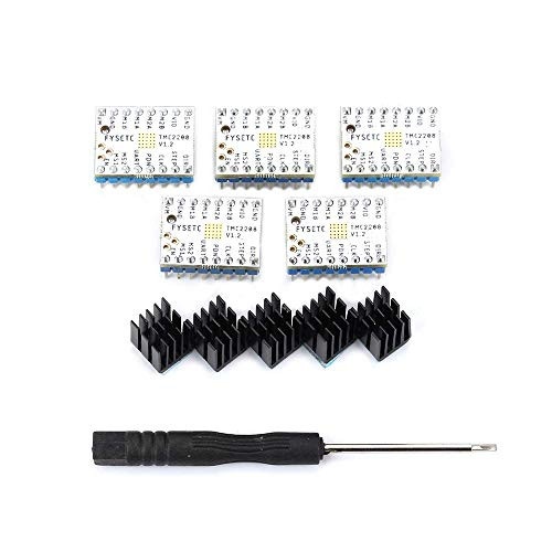 FYSETC 3D Printer Stepper Motor Driver TMC2208 V1.2 Stepstick Stepper Motor Driver Module Carrier with Heat Sink Screwdriver for 3D Printer Controller Boards Ramps1.4 MKS Gen Mega i3 White 5Pcs