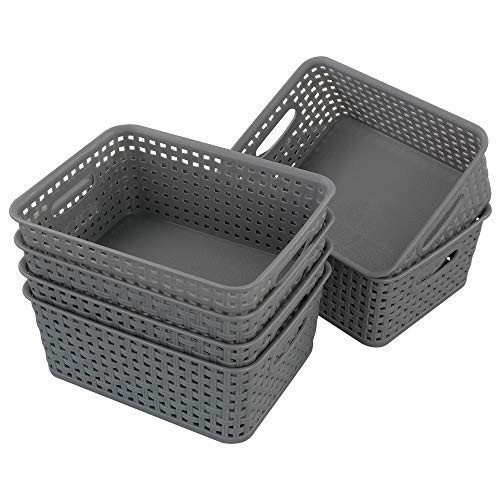 Wekiog Plastic Storage Baskets with Handles, Gray, Set of 6
