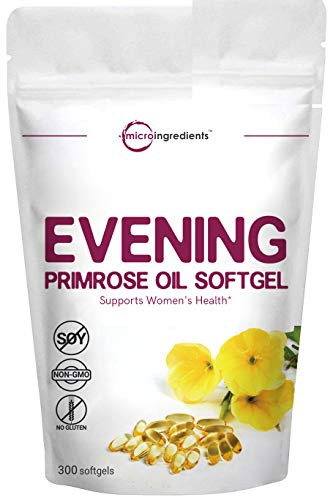 Evening Primrose Oil Softgels, 1300mg, 300 Counts, Evening Primrose Cold Pressed Oil Supplement, Helping Maintain Healthy Skin, Prostaglandin Levels and Balance Immune Response, No GMOs, Vegan