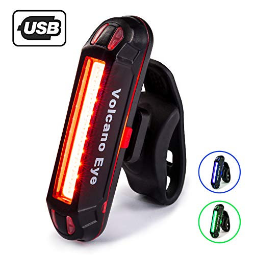 Volcano Eye Bike Rear Tail Light, USB Rechargeable LED Safety Light for Bicycle, Ultra Bright Waterproof Cycling Taillight, Red/Green/Blue 7 Light Modes Fits on Any Road or Mountain Bike