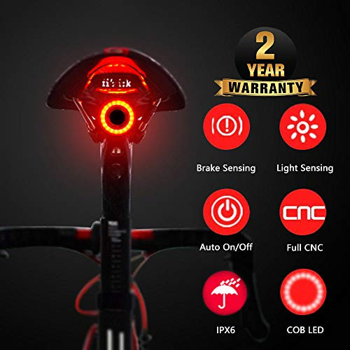 Smart Bike Tail Light, USB Rechargeable Ultra Bright Rear Bike Light Auto On/Off, IPX6 Waterproof LED Bicycle Tail Light for Any Road Bikes