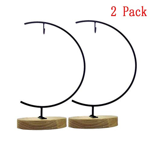 Awesomes Terrarium Ornament Display Stand Metal Stand Air Plant Stand Flower Pot Stand Holder Iron Pothook Stand for Hanging Glass Terrarium Globe Ball (Wood 2 Pack)