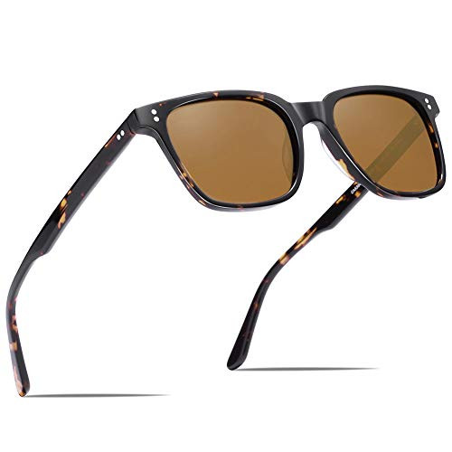 CARFIA Classic Square Polarized Mens Sunglasses UV400 Protection Hand-Crafted Acetate Frame CA5354L