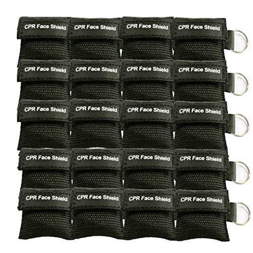 20pcs CPR Face Shield Mask Keychain Ring Emergency Kit CPR Face Shields for First Aid or CPR Training (Black-20)