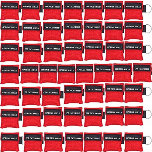 Pack of 50pcs CPR Mask Keychain Ring Emergency Kit CPR Face Shields for First Aid or CPR Training (Red-50)