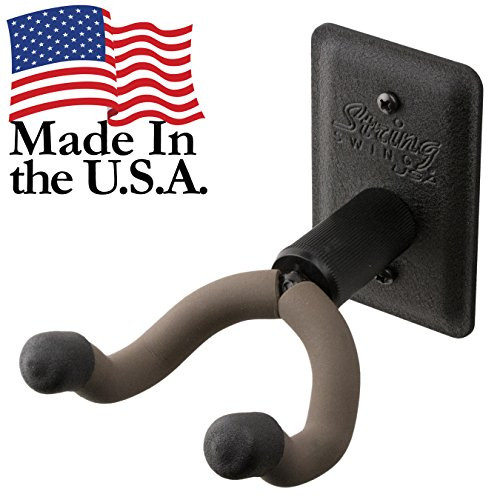 String Swing Guitar Hanger - Holder for Electric Acoustic and Bass Guitars - Stand Accessories Home or Studio Wall - Musical Instruments Safe without Hard Cases - Black Heavy Duty Steel BCC11K 2-Pack