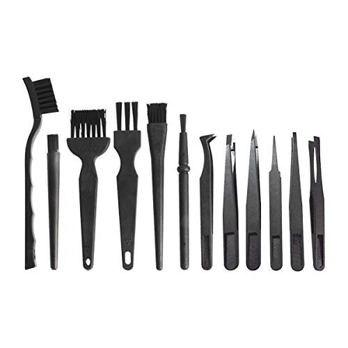 yalansmaiP 12 Pieces Plastic Handle Nylon Anti Static Brushes, Small Portable Cleaning Keyboard Brush Kit for Computer Keyboard, Machine, Car Interior Detailing, Vent Cleaning, Black