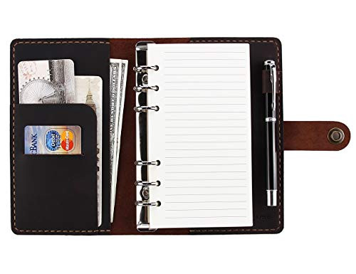 Binder Journal Organizer Planner, Writing Composition Notebook Diary, Handmade Refillable A6 Spiral Leather Travel Notebook, Coffee