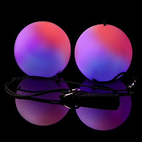 Fun Central AU266 1 Pair LED Double Poi Ball, Light Up Flow Poi Ball Rave Balls, LED Poi Thrown Ball, LED Light Toy, Camping, Magic Balls LED, Fire Poi Balls, Glow Poi Balls - Multicolor