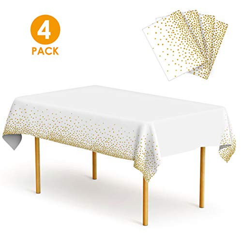 Disposable Tablecloth for Rectangle Tables, 54" x 108" 4 Pack Party Plastic Tablecloths Disposable with Gold Dot Rectangular Table Covers for Parties Thanksgiving Christmas Wedding Anniversary