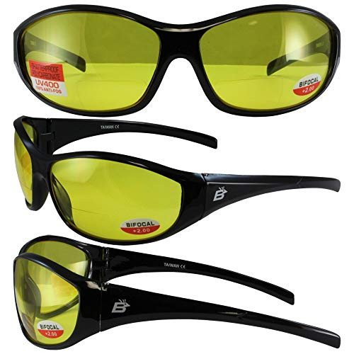 Sparrow Bifocal Safety Glasses By Birdz - Black Frames 2.0 Yellow Lenses
