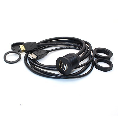 USB HDMI Mount Cable  Rerii 1 Meter 3ft USB and HDMI Extension Flush, Dash, Panel Mount Cable, for Car, Boat, Motorcycle and More