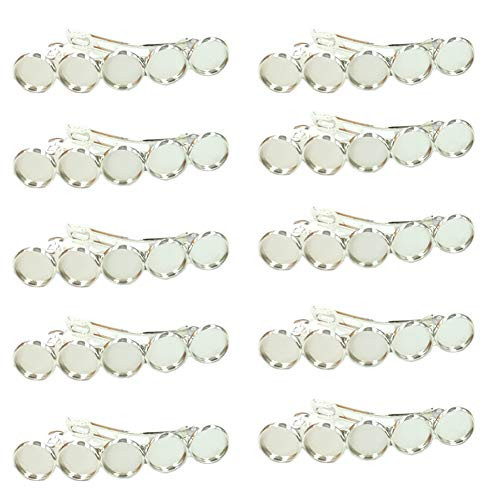 10 Pieces Metal Hair Clips with Blank Round Tray Base Fits 12mm Round Hair Clip Cabochon Settings Hair Barrettes with Blank Hairgrip Base Trays for DIY Hair Accessories Making, Silver 10 Pieces Metal Hair Clips with Blank Round Tray Base Fits 12mm Round Hair Clip Cabochon Settings Hair Barrettes with Blank Hairgrip Base Trays for DIY Hair Accessories Making, Silver
