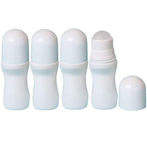 4Pcs 30ml/1oz Empty Refillable Roll On Deodorant Bottles Leak-Proof Plastic Massage Roller Bottles Containers with Roller Ball for DIY Homemade Natural Deodorant (White)