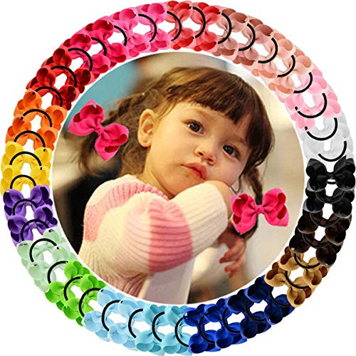 40pcs 3" Grosgrain Ribbon Hair Bow Ties Elastic Hair Ties Hair Bands Holders Hair Accessories for Baby Girls Infants Toddler Kids Children