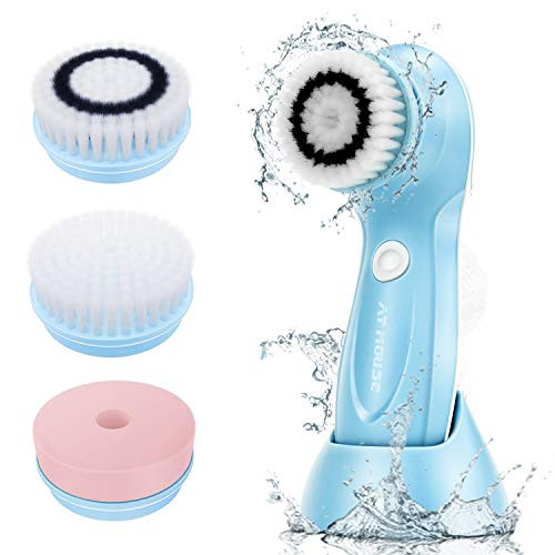 UPGRADE Facial Cleansing Brush USB Rechargeable, Electric Face Cleanser Brush Waterproof - Spin Face Brush for Deep Cleansing, Gentle Exfoliating and Massaging, 3 Brush Heads with 2 Power Modes